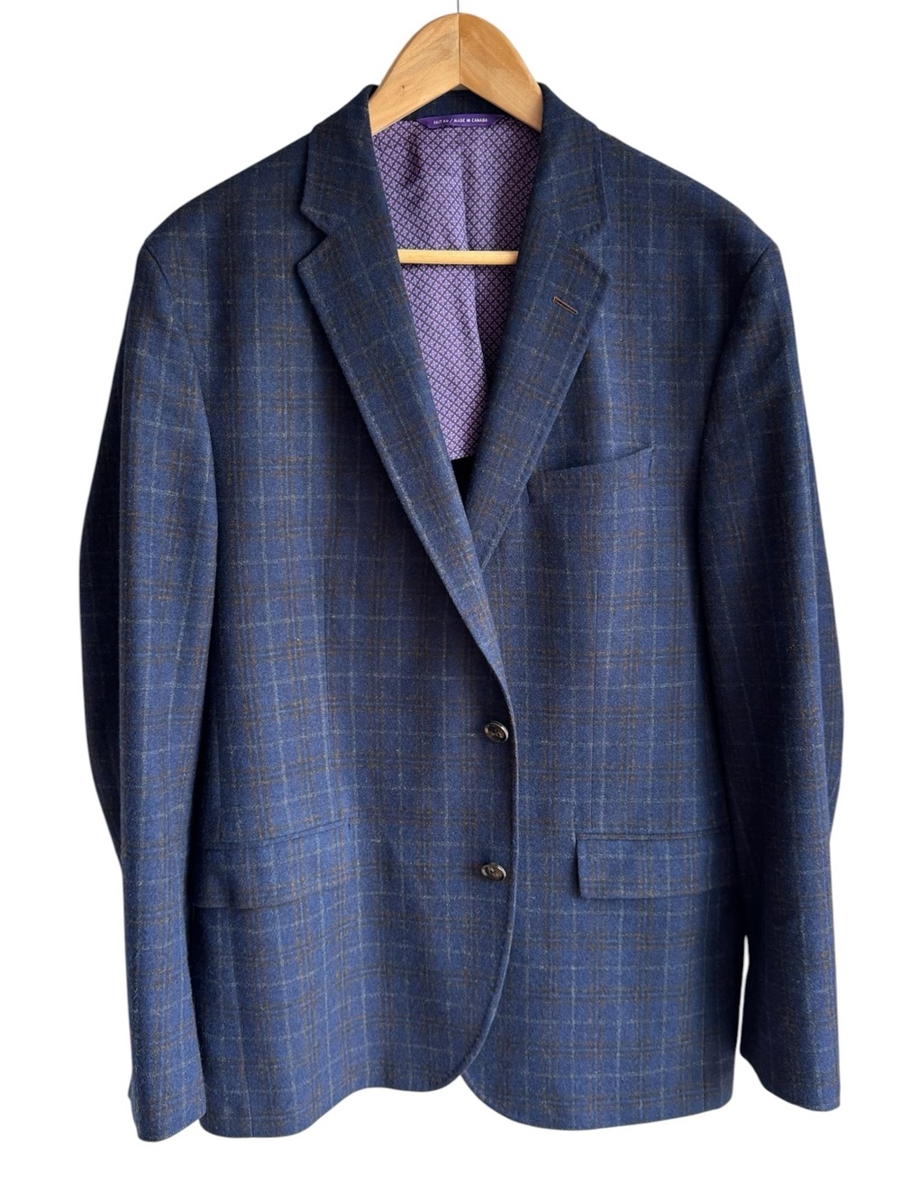 Ted Baker Endurance Wool Cashmere Sport Coat 44R Blue Plaid Double Vented Blazer